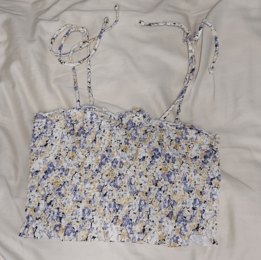 NWOT Wild Fable Smocked Tube Top, Ribbed Floral Crop Top, Size Small